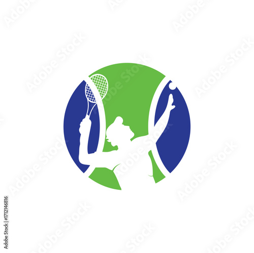 Tennis and tennis player hits the ball with a tennis racket, logo template.