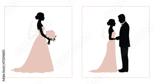 Elegant wedding silhouettes of a bride and groom in a romantic scene
