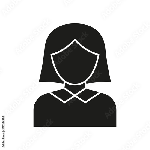 Female Avatar Solid Icon. User Profile, Account Identification, And Personal Representation Silhouette Symbol. Simplified Female Figure Design. Social Media User. Isolated Vector Illustration