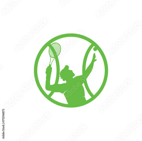 Tennis and tennis player hits the ball with a tennis racket, logo template.