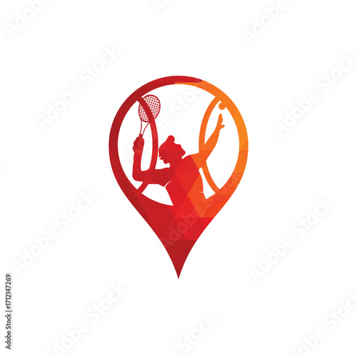 Tennis and tennis player hits the ball with a tennis racket, logo template.