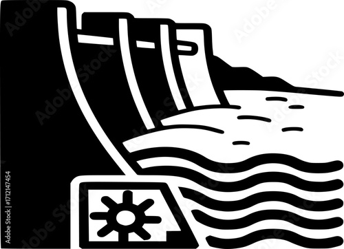 Hydroelectric Power Dam Icon vector - Renewable Energy Generation Symbol in Line and Solid Illustration