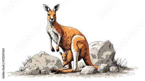 Isometric Kangaroo with Baby in Pouch Vector Illustration