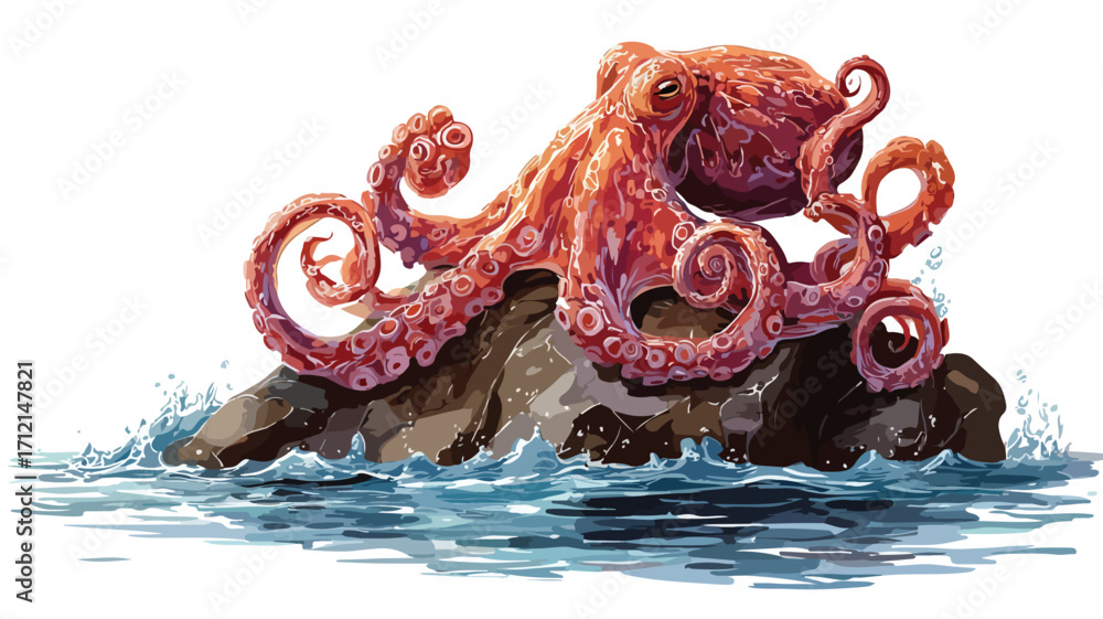 Naklejka premium Isometric Octopus with Curling Tentacles - Detailed Vector Illustration