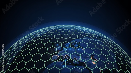 Wallpaper Mural Digital globe with hexagon network overlay depicting data security and global connectivity across the earth Torontodigital.ca