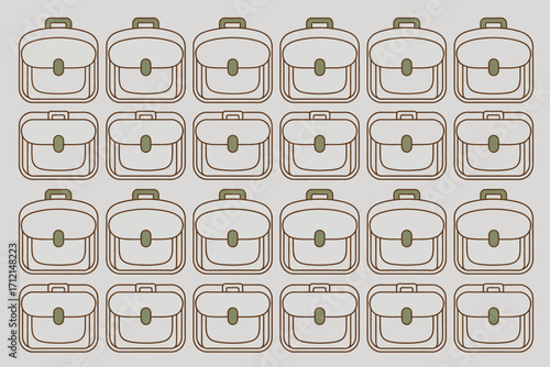 A pattern of twenty four brown outlined briefcases arranged in a rectangular grid on a light grey background