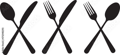 Utensil,Fork Knif ,Cutlery icon Silhouette Vector Set,Fork Knife Spoon Black IconsFork ,Cutlery Vector Silhouette Icon Set black