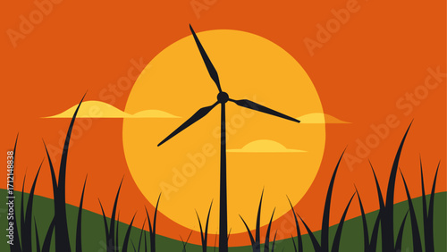 Silhouette of a windmill at sunset time