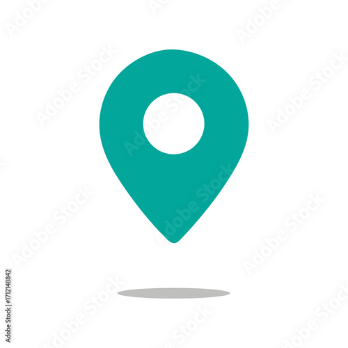Teal location pin icon with shadow on white background