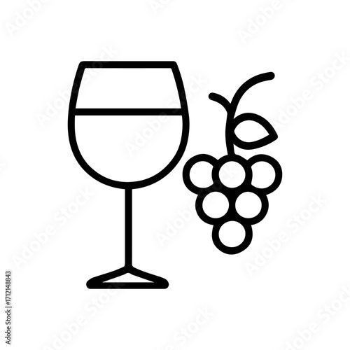 Line icon wine glass with grapes vector on a white background Vector icon on a white background