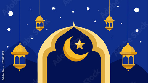 Golden lanterns and crescent moon design art