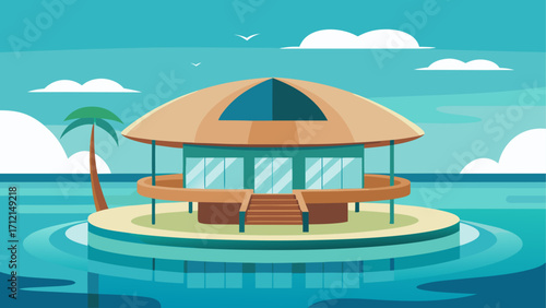 Illustration of a tropical island bungalow