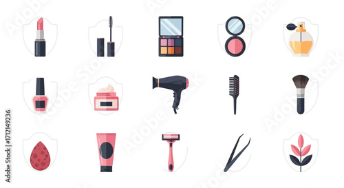 Collection of various beauty and cosmetic products for personal care.