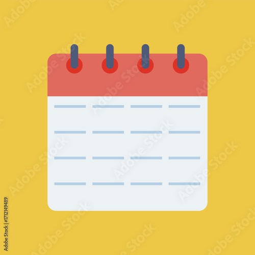 Simple flat design calendar icon with red top and yellow background