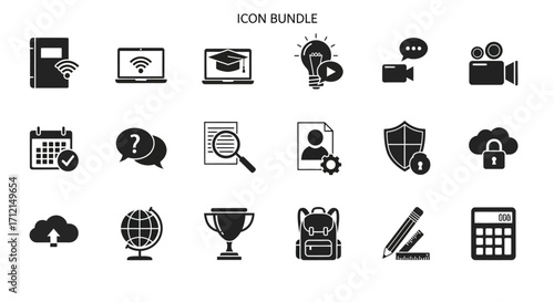 Collection of education and technology icons.