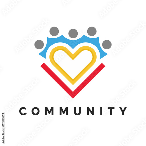 Heart shaped community logo with people icons and the word community