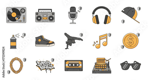 Hip Hop Music Culture Icons and Symbols.