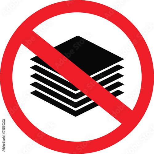 no stacking icon, prohibition sign over layered stack symbol for restriction, limit, or banned concept