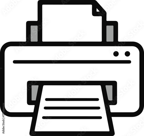 printer icon with paper, simple line style office printing machine symbol for document and print concept
