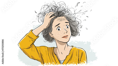 Middle-aged Woman Struggling with Increased Shedding Hair - Emotional Stress Concept