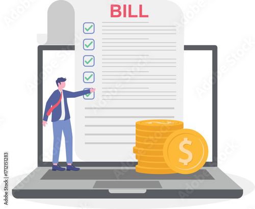 Bill of sale, licensing contract, dealership concept with tiny people. Business documents vector illustration set.

