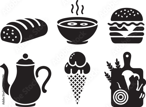 Delicious food icons for menus, recipes, and cafes