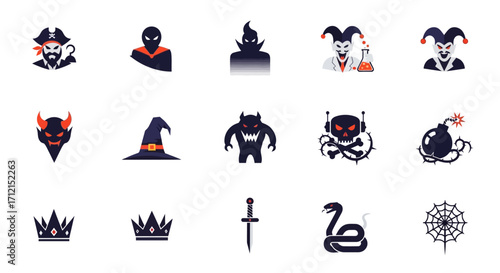 Collection of Dark Fantasy and Halloween Themed Vector Icons.