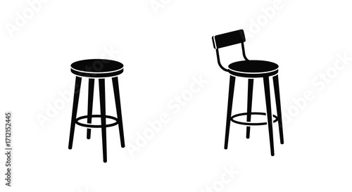 Simple black and white illustration depicting two modern bar stools