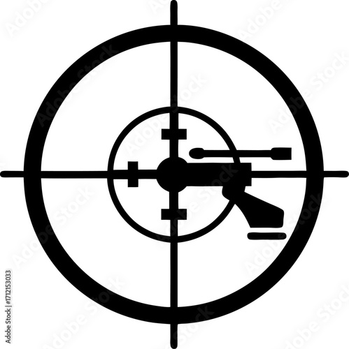 Military rifle scope crosshairs silhouette  vector black , white background 