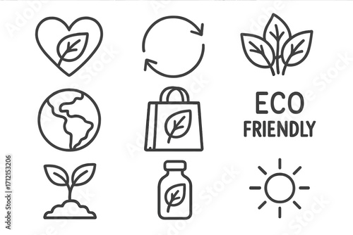 Organic and nature outline icon set. Eco-friendly and natural products icons collection. Vector illustration for ecology, sustainability, vegan food, and a healthy lifestyle.