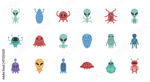 Collection of Cute Cartoon Alien Creatures.