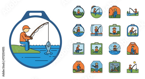 Fisherman Catching Fish in a Lake.