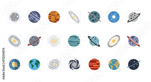 Collection of space and planet icons.