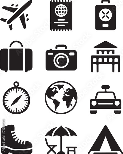 Travel icons inspire journeys and adventures worldwide