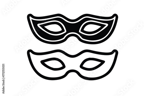 Different Mask silhouette vector with white background. Masquerade vector for apps or web party superhero carnival villain or burglar icon in flat. 
costume eye mask hidden person face.
