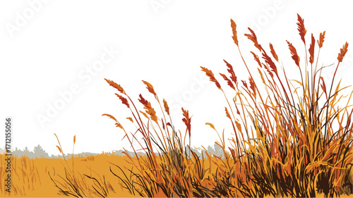 Minimalist Prairie Landscape with Tall Grass Outline