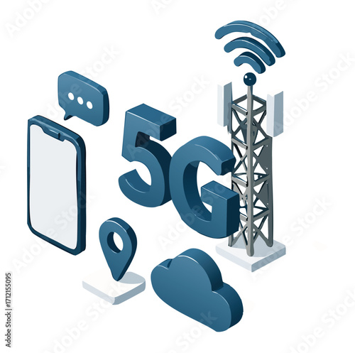 5G communication tower for wireless hi-speed internet. Mobile network technology in city life concept. LTE aerial connection with satellite net.