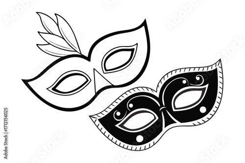 Different Mask silhouette vector with white background. Masquerade vector for apps or web party superhero carnival villain or burglar icon in flat. 
costume eye mask hidden person face.
