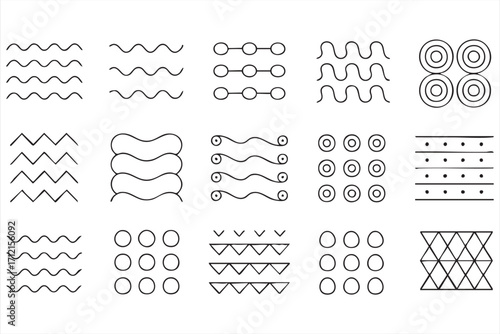 Minimal geometric patterns pack with shapes, lines and contour symbols for decoration