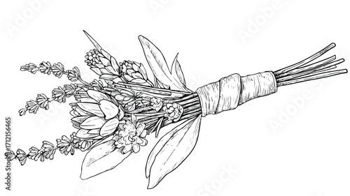 Elegant Rustic Lavender Groom Boutonniere Outline Illustration