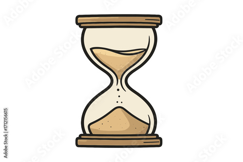 Hourglass vector icon. Sand running through the bulbs of sandglass. Symbol of time, deadline, and countdown. Antique instrument for measuring time. Flowing sand concept.