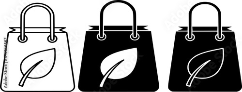 Eco-Friendly Shopping Bag Icon vector. Reusable Green Leaf Symbol in Line and Solid Styles