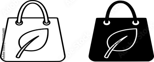 Eco-Friendly Shopping Bag Icon vector. Reusable Green Leaf Symbol in Line and Solid Styles