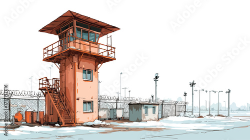 Secure Territory Protection at Prison Tower Check - Surveillance Concept
