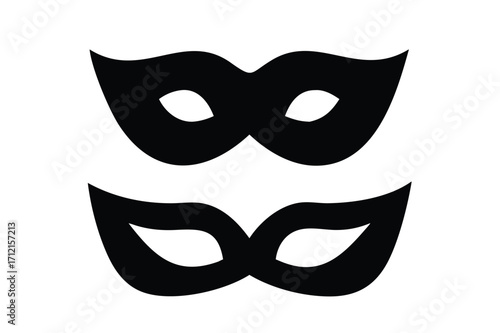 Different Mask silhouette vector with white background. Masquerade vector for apps or web party superhero carnival villain or burglar icon in flat. 
costume eye mask hidden person face.