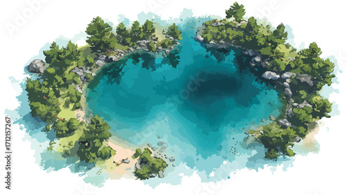 Tranquil Aerial Landscape of Secluded Lake From Above View