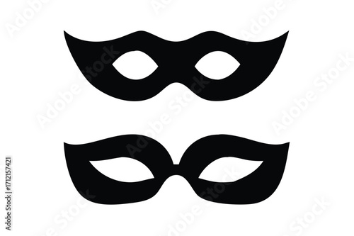 Different Mask silhouette vector with white background. Masquerade vector for apps or web party superhero carnival villain or burglar icon in flat. 
costume eye mask hidden person face.