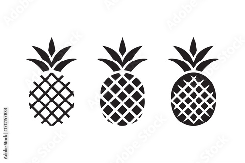 Fresh pineapple fruit icons pack for juice, cocktail, and summer design themes