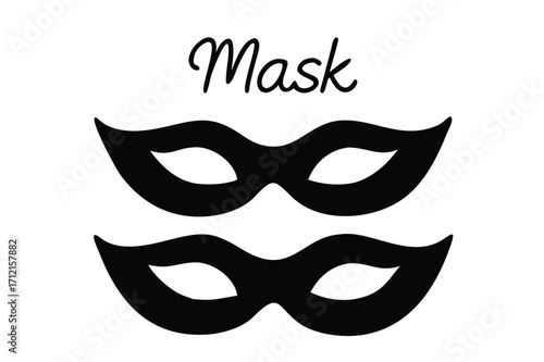 Different Mask silhouette vector with white background. Masquerade vector for apps or web party superhero carnival villain or burglar icon in flat. 
costume eye mask hidden person face.