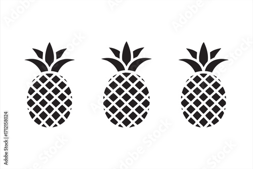Pineapple tropical fruit vector icons set for food, summer, and beverage design